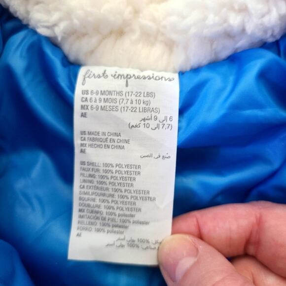 First Impressions faux sherpa reversible jacket Size 6-9 months - Picture 5 of 6